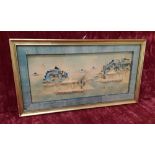 A framed and glazed Oriental carved cork and wood diorama.