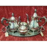 A silver plated tea service.