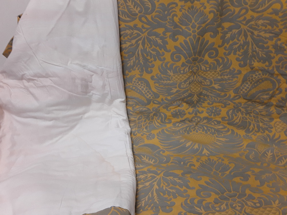 A pair of grey and yellow patterned machine woven full length curtains. - Image 2 of 11