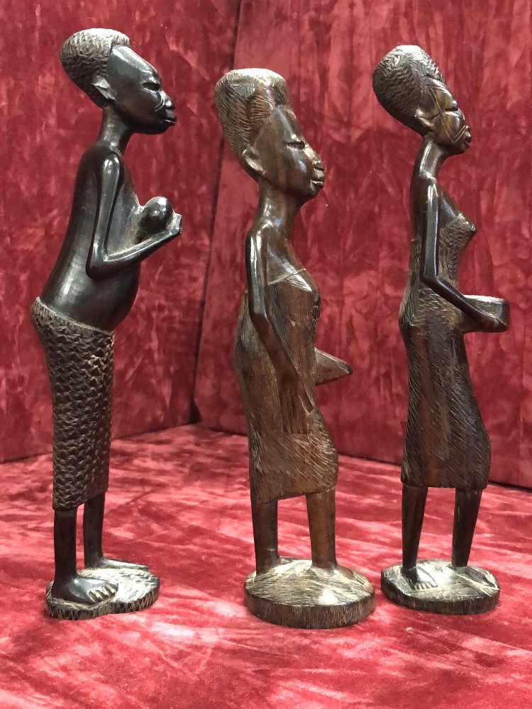 A group of three African carved wooden tribal figures - Image 2 of 7