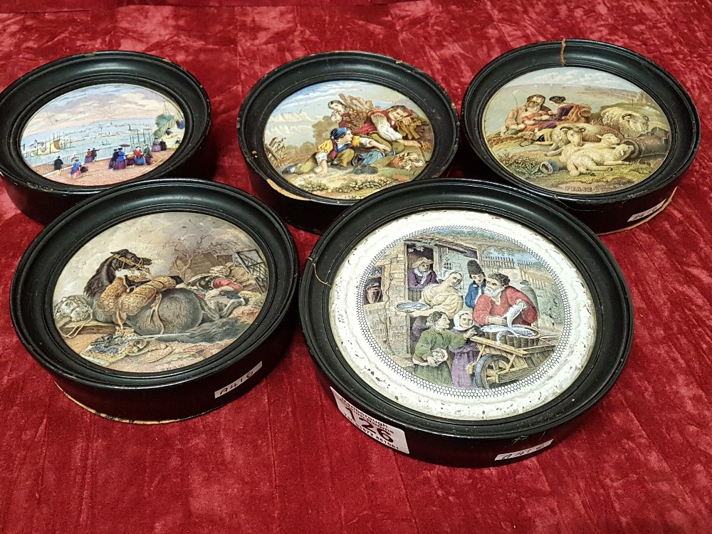 A set of five Victorian pot lids with convexed surfaces - Image 2 of 5