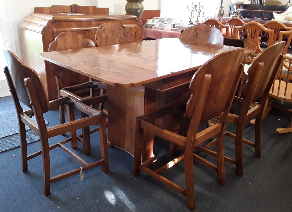 A stunning Art Deco burr walnut extendable dining table and matching sideboard drinks cabinet. - Image 3 of 12