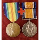 A WW1 British Red Cross Society medal pair together with his enamel Red Cross lapel badge.