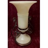 A large contemporary alabaster twin handled tulip shaped urn table lamps.