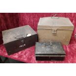 A set of three metal boxes,