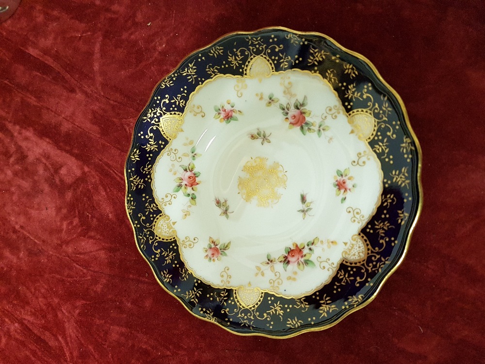 A set of six Coalport and silver cups with saucers decorated in a beautiful blue floral pattern. - Image 2 of 4