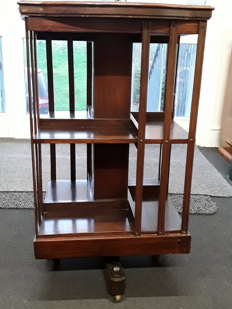 A 1920's mahogany two tier revolving book case - Image 4 of 4