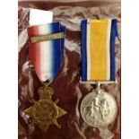 A WW1 Royal Army Medical Corps 1914 Mons Star with clasp and British War medal.