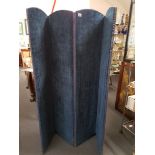 A very attractive Edwardian blue velvet four panel folding screen.