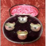 Four silver plated salts in box marked Mappin and Webb Prince’s Plate.