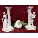 A pair of Franklin Mint fine porcelain Romeo and Juliet candlesticks and porcelain galla lily.