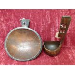 An early 20th Century Masai Tribal food bowl plus a vintage wooden drinking ladle.