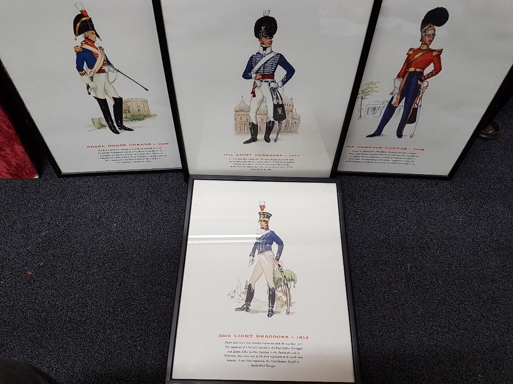 A collection of four framed and glazed prints of early 19th Century soldiers in dress uniform. - Image 2 of 2