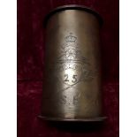 A WW1 trench art 25th Siege Battery Royal Garrison Artillery Tobacco Jar made from German shellcases