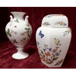 A Wedgwood ‘Wild Strawberry’ vase and an Aynsley lidded pot ‘Cottage Garden’.