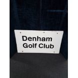 A Denham Golf Club metal railway station sign.