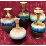 Five beautiful salt glazed ceramic vases made in Iran.