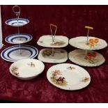 Three cake-stands and an Alfred Meakin Country Life bowl and plate.