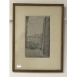 A framed and glazed pencil etching of San Francis in Cadiz by Sir Muirhead Bone (1876 – 1953).