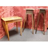 A pair of dark wood jardiniere stands. Plus music box.