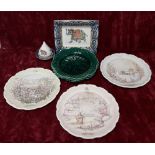 A Wedgwood card tray and incense burner plus Wedgwood and Royal Doulton plates.