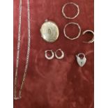 A 9ct gold necklace, an assortment of yellow metal earrings and lockets etc.