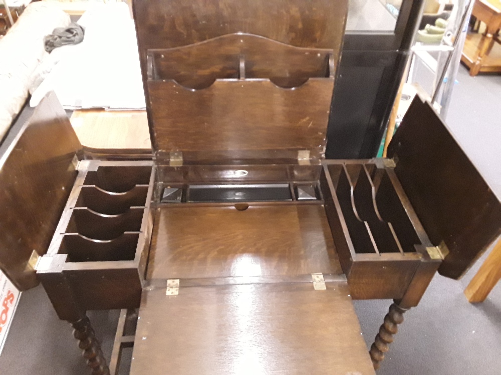 A small early 20th Century oak fold-out writing desk. - Image 2 of 4