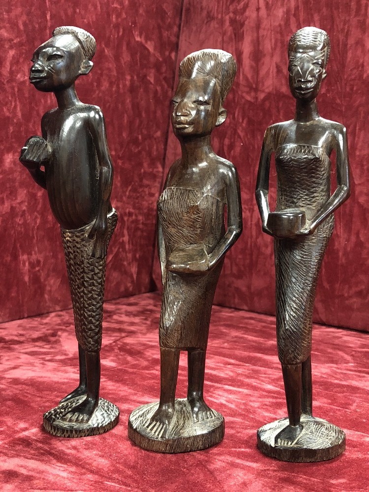 A group of three African carved wooden tribal figures - Image 4 of 7