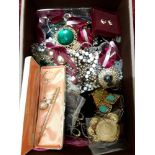 A box of costume jewellery, mostly modern with some vintage.