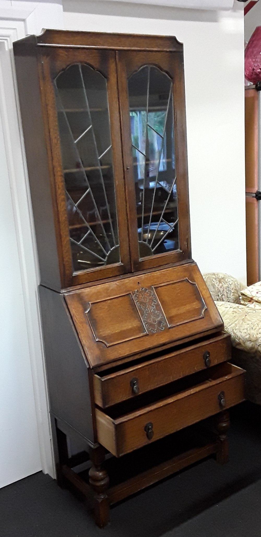 An Art Deco oak bureau bookcase. - Image 2 of 4