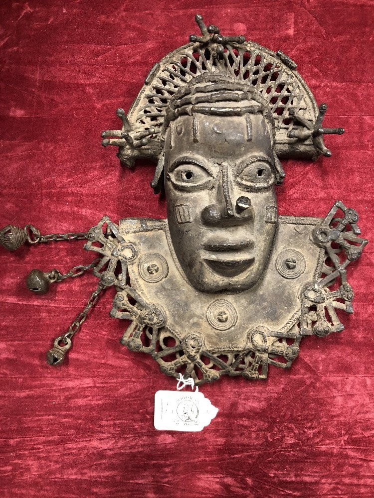 An African tribal hip mask (Nigeria) - rare fine example of an Owo bronze hip mask.