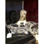 A pair of plaster French Poodles plus other items