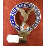 A Royal Air Forces Association chrome and enamel car badge with fixing bracket.