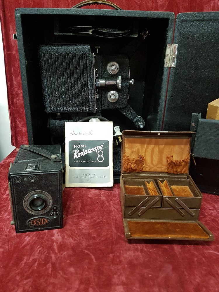 A boxed Home Kodascope 8 Cine Projector, an “All – Distance” box camera etc.