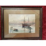 JANE CHARLOTTE HALFORD signed watercolour "A Misty Morning At Whitby Harbour".