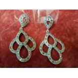 A pair of Art Deco style silver and marcasite drop earrings.