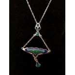 A silver and enamel drop necklace in the style of Charles Horner.