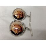 Silver cufflinks with image of fox