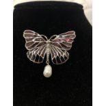 A Plique a jour and silver butterfly brooch