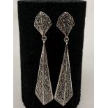 A pair of silver and marcasite Art Deco style drop earrings.