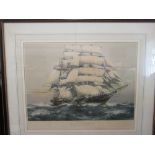 A framed and glazed print of the Cutty Sark by J. Sporting 1924.