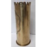 A WW1 trench art brass shell case vase.