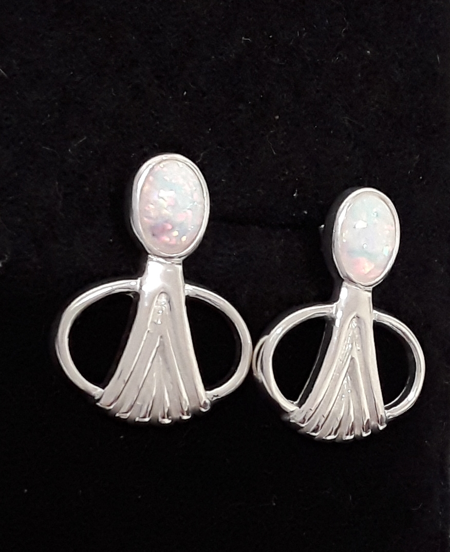 A pair of Art Nouveau style silver earrings set with opaline. - Image 2 of 2