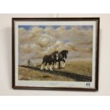 A limited edition framed and glazed picture "Ploughing The Rise" by A.W. Arnold.