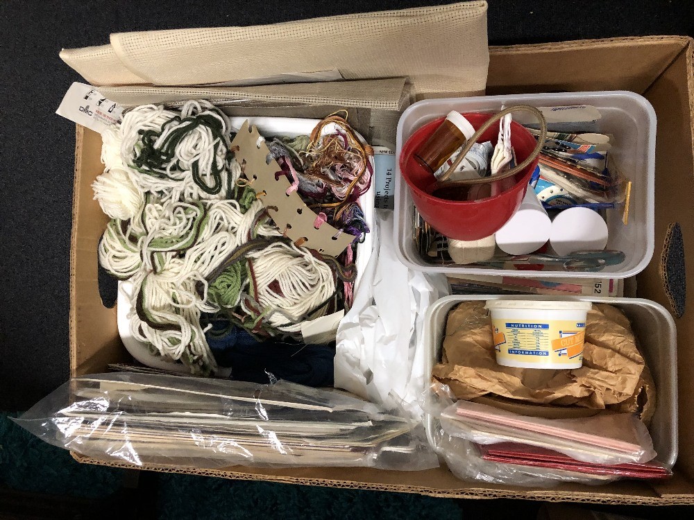 A large box containing the ideal items for starting up in textile craft work