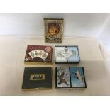 Five boxed sets of vintage playing cards all double decks: Congress Cel-U-Tone Finish, Piatnik