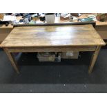 A Victorian kitchen pine plank top table.