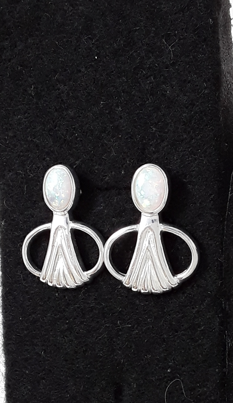 A pair of Art Nouveau style silver earrings set with opaline.