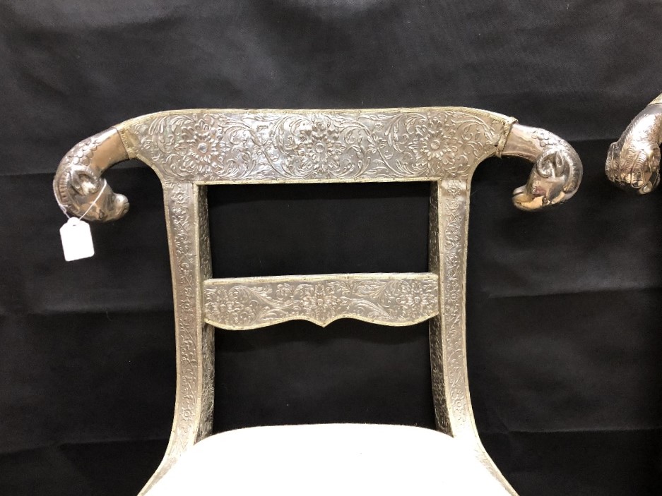 A pair of silver wrapped Anglo-Indian Regency style wedding chairs. - Image 3 of 3