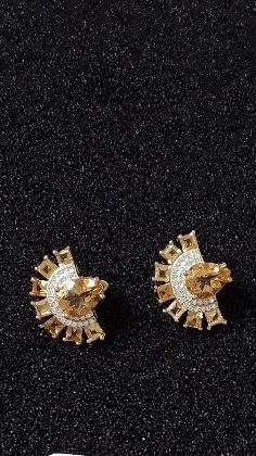 A pair of Art Deco style silver earrings set with citrine. - Image 2 of 3